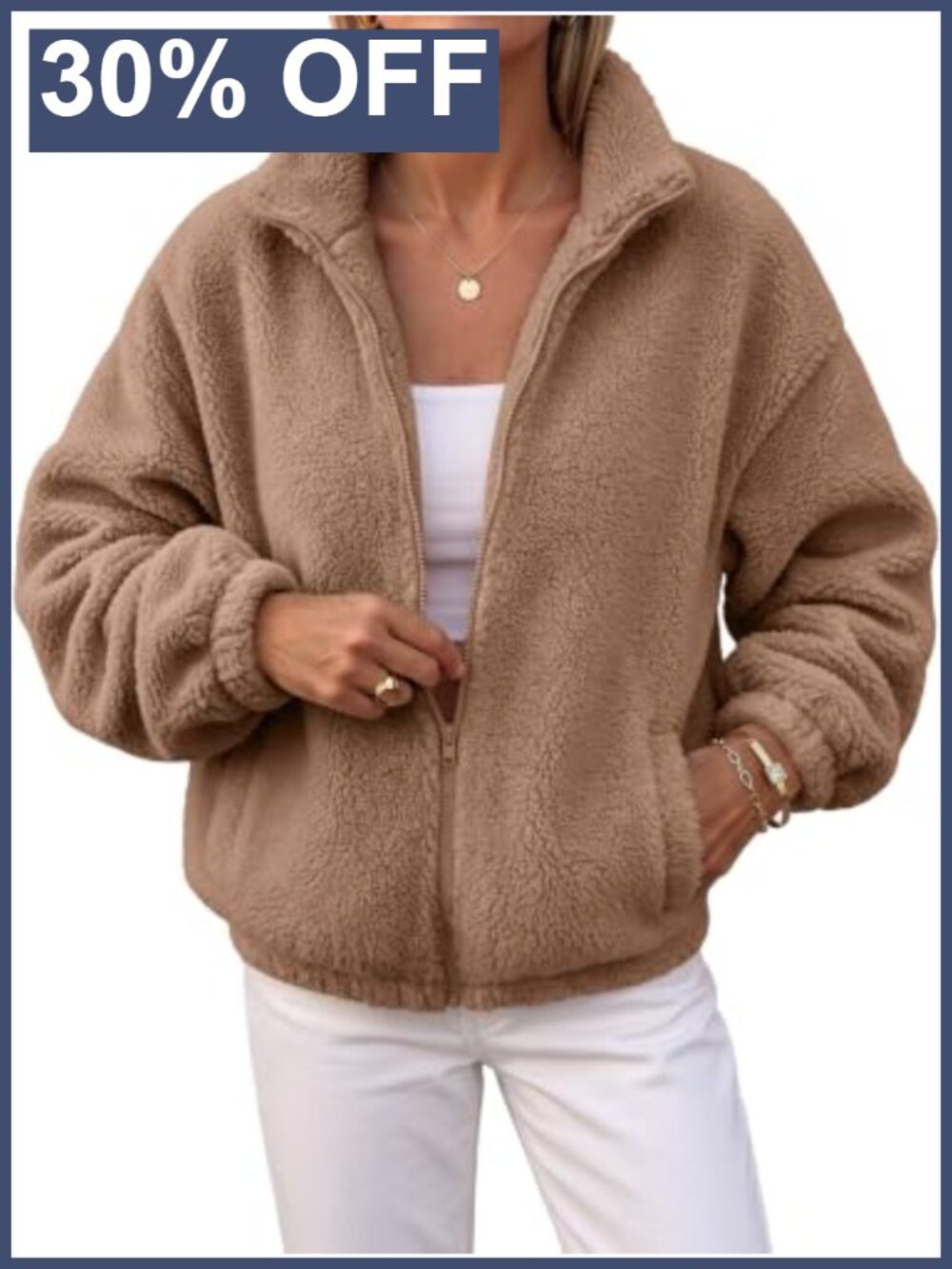 Womens Full Zip Sherpa Fleece Jacket Stand Collar Cozy Warm Layer